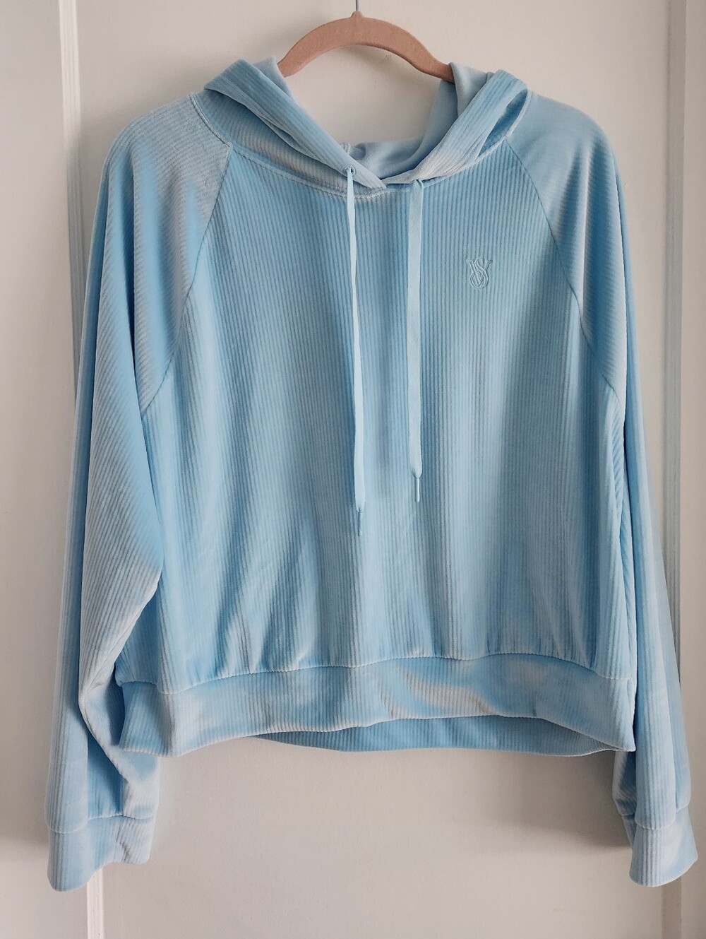 Light Blue Velour Victoria Secret Cropped Hoody XL